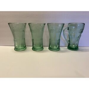 Vintage Coca Cola Glasses Made‎ by Libby- Tall Green Float Glasses Set of 4